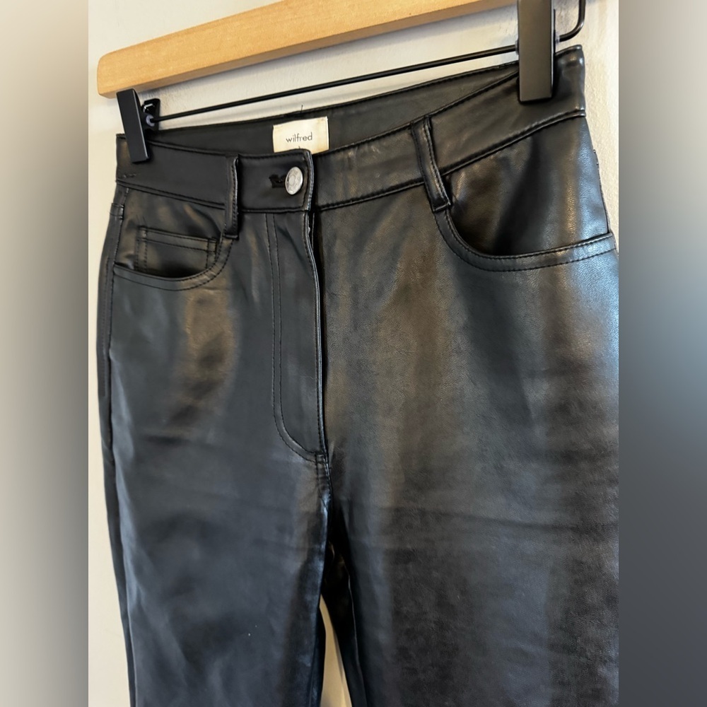 Aritzia Wilfred Melina Classic Black Vegan Faux Leather High Waisted Pant Sz 2 - Picture 4 of 11